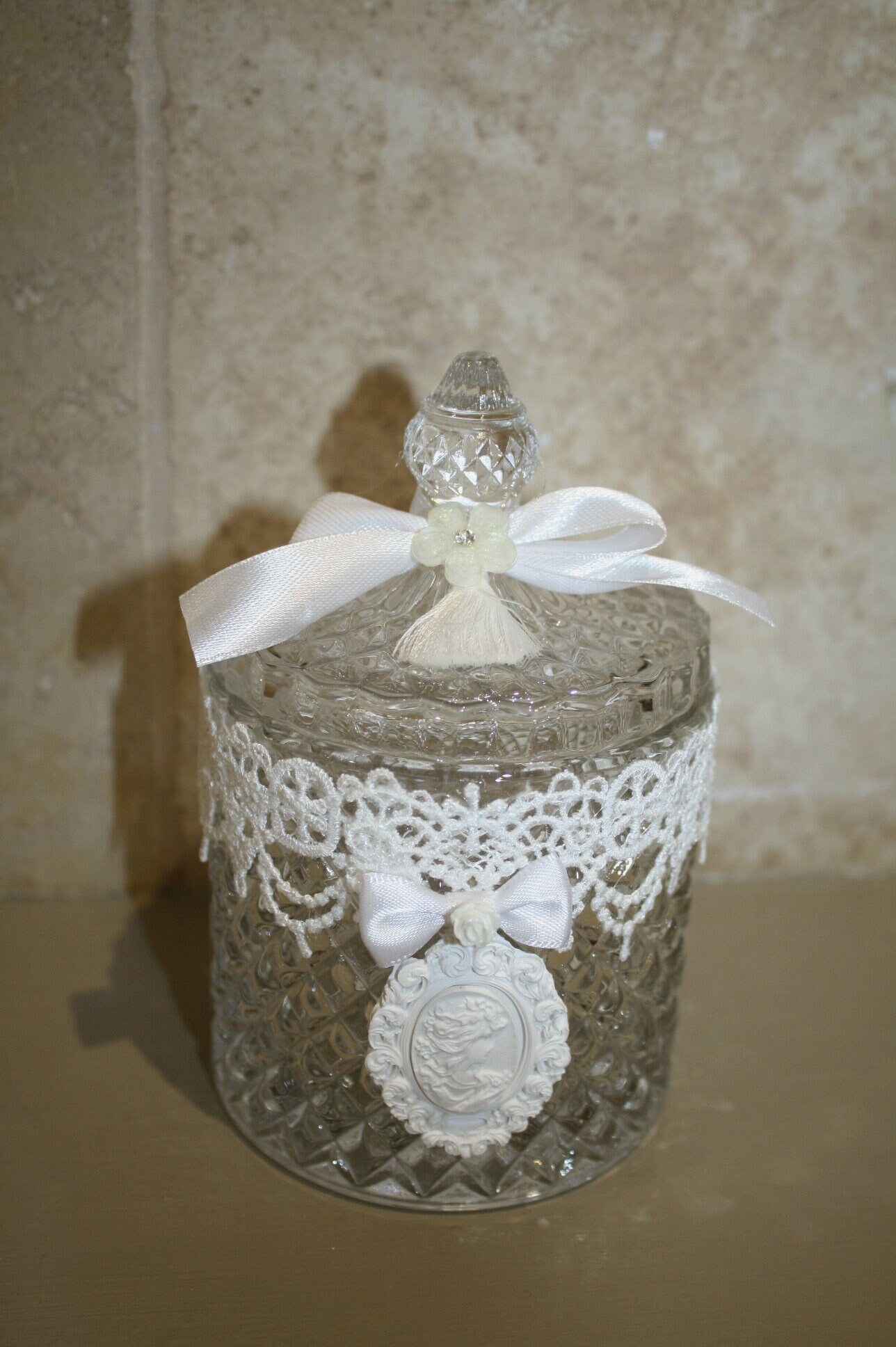 Bonbonnière , Bonbonnière Shabby Pot en Verre Ciselé