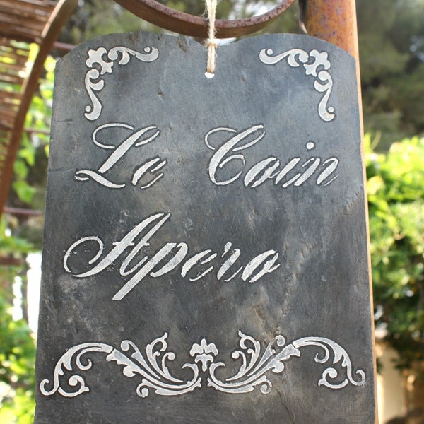 Panneau en ardoise ,  ardoise décorative , déco jardin  "le Coin Apéro  "