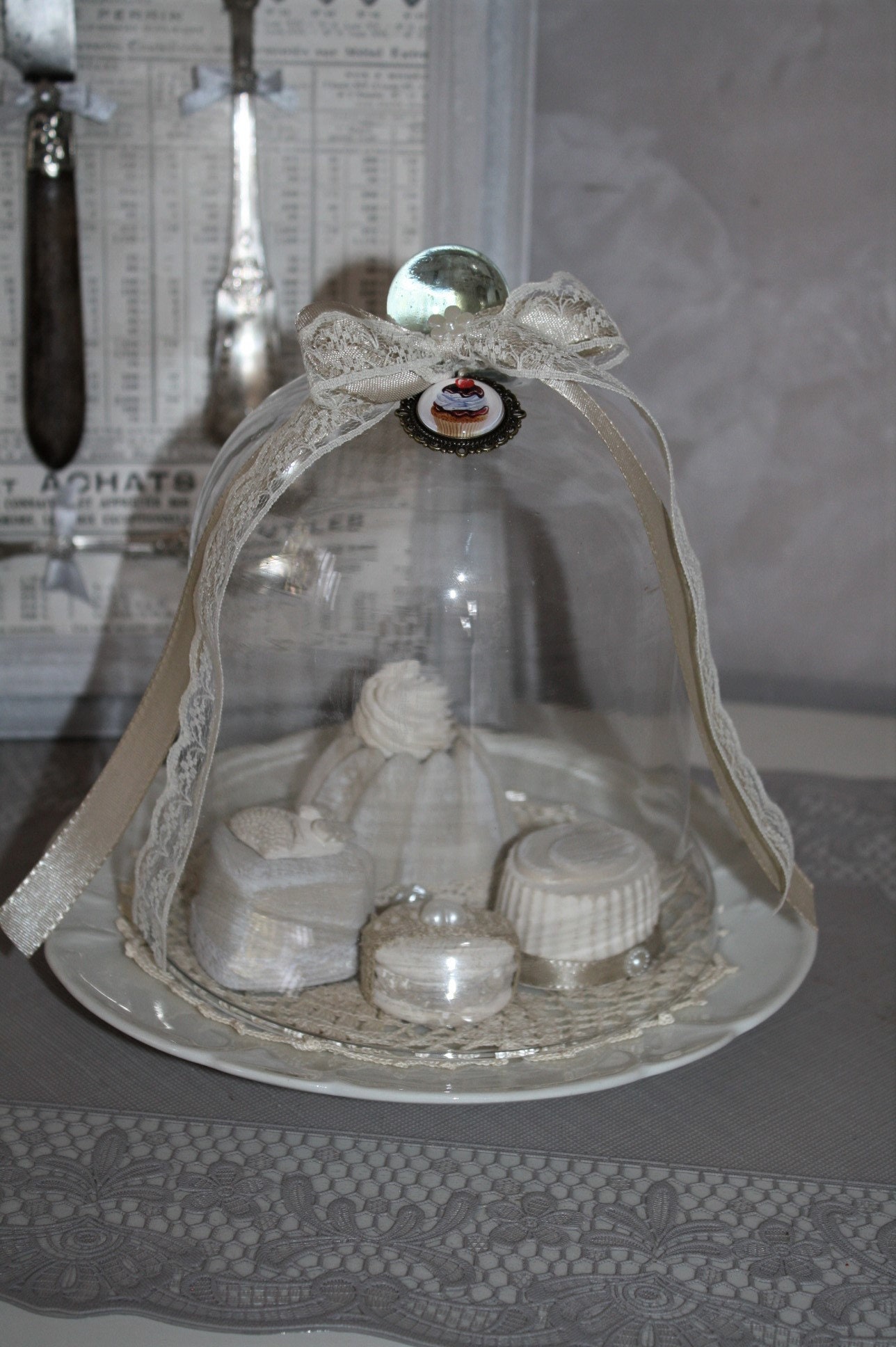 Mignardises Sous Cloche , Décorative Senteur Plâtre