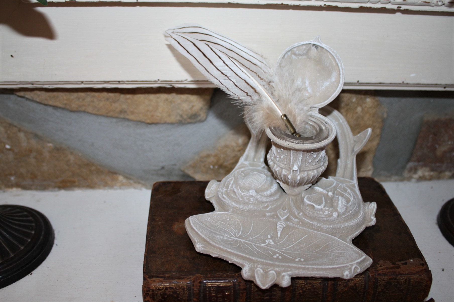 Ancien Encrier , Shabby Décor de Bureau