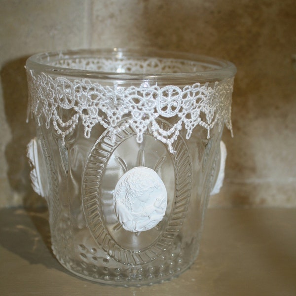 Pot verre , pot décoratif , pot shabby