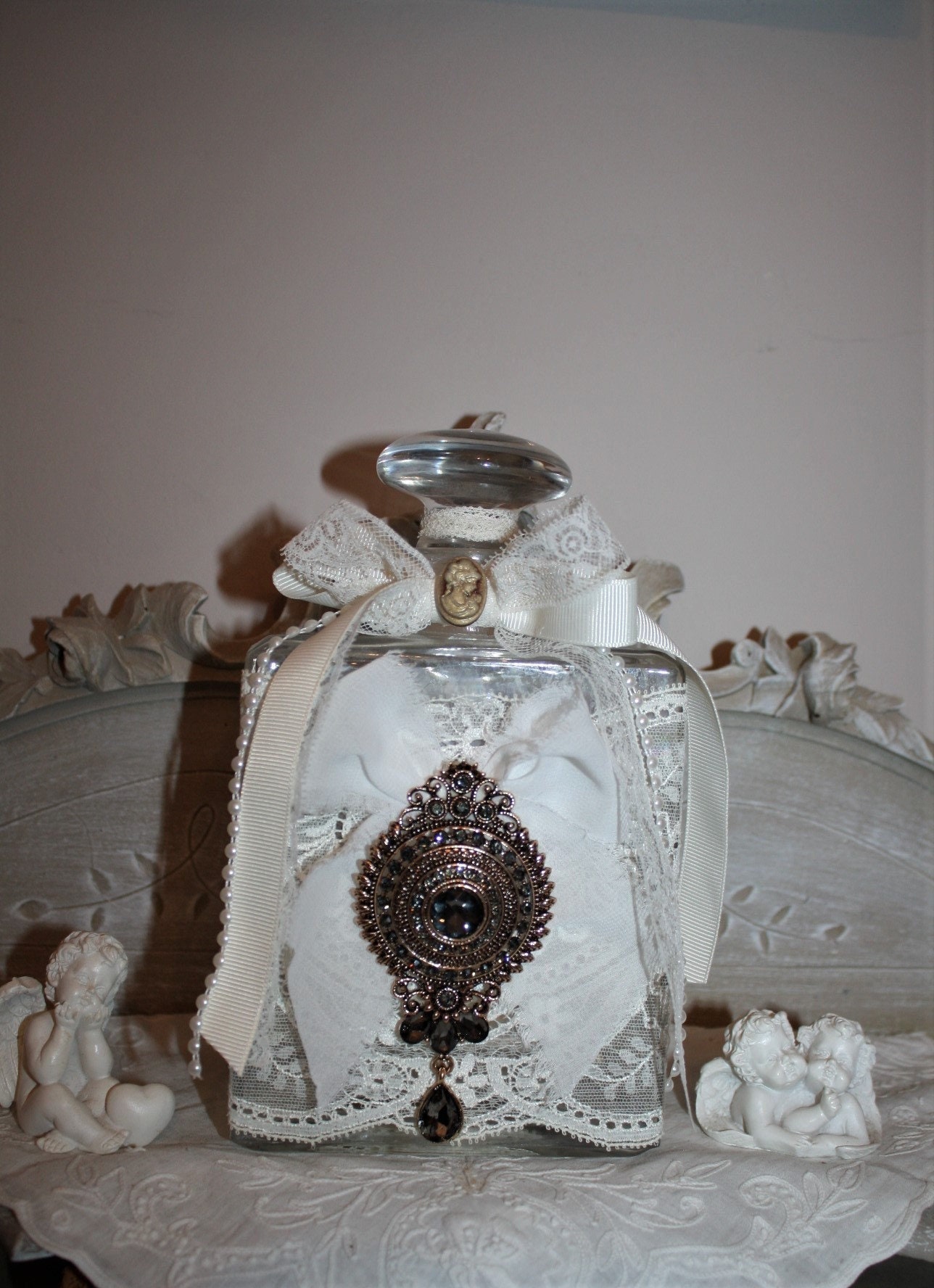 Flacon Parfum Décoratif, Flacon Shabby Chic , Bouteille Décorée