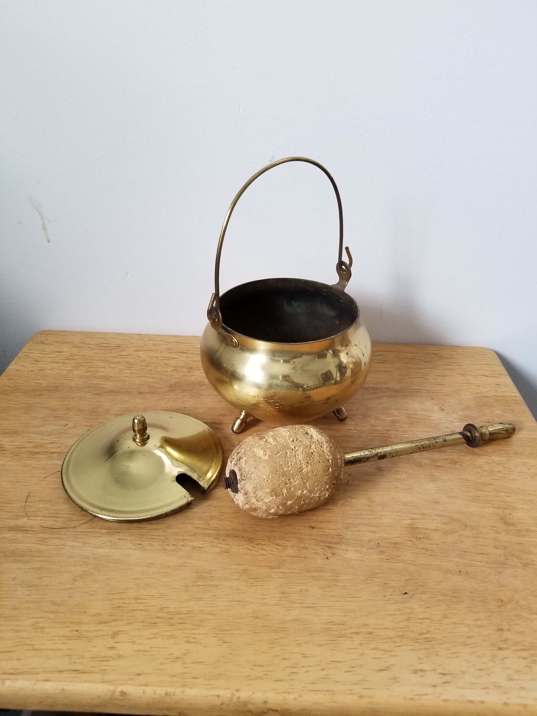 Solid Brass Fire Starter Cauldron TriFooted with Pumice stone Etsy
