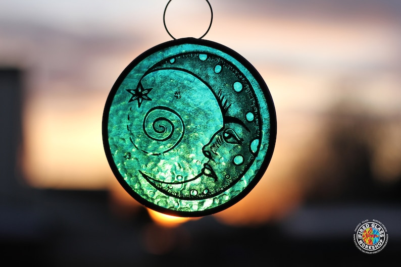 Stained glass Man in the moon Man in the moon stained glass moon suncatcher suncatcher