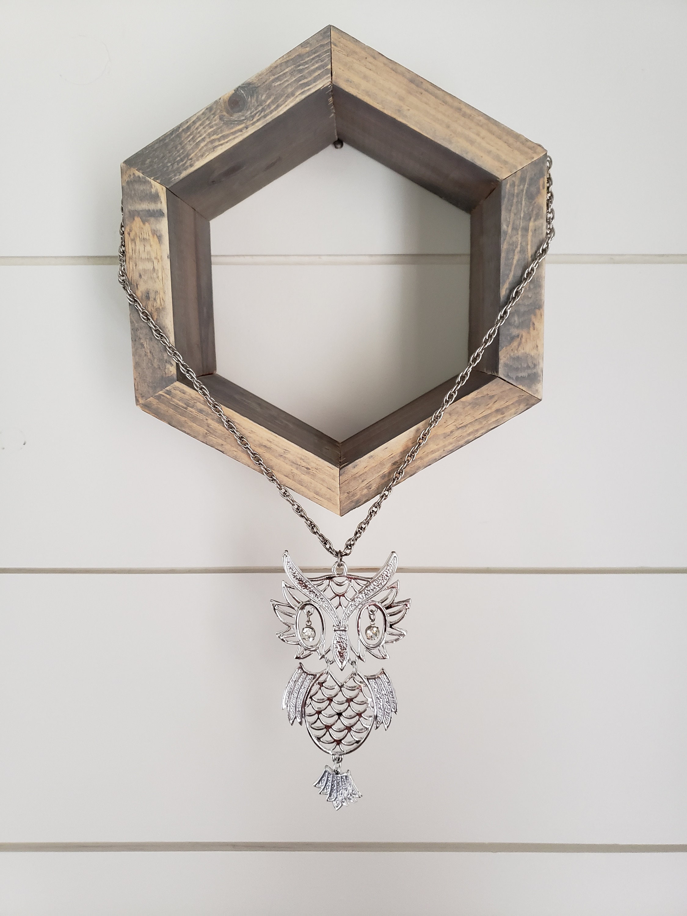 Vintage Costume Silvertone Owl Necklace