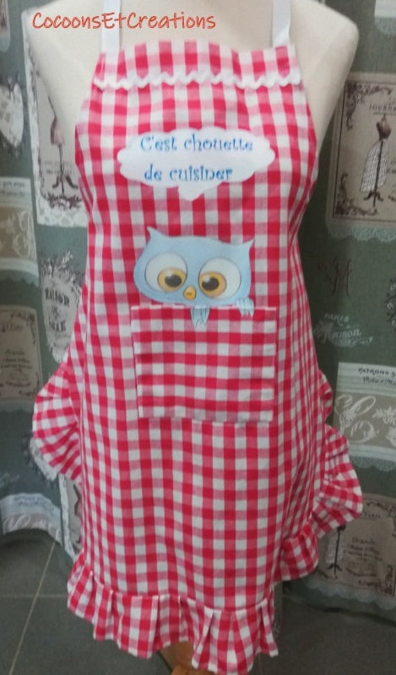 Tablier Enfant à Volant avec Tite Tête de Chouette C'est Chouette Cuisiner