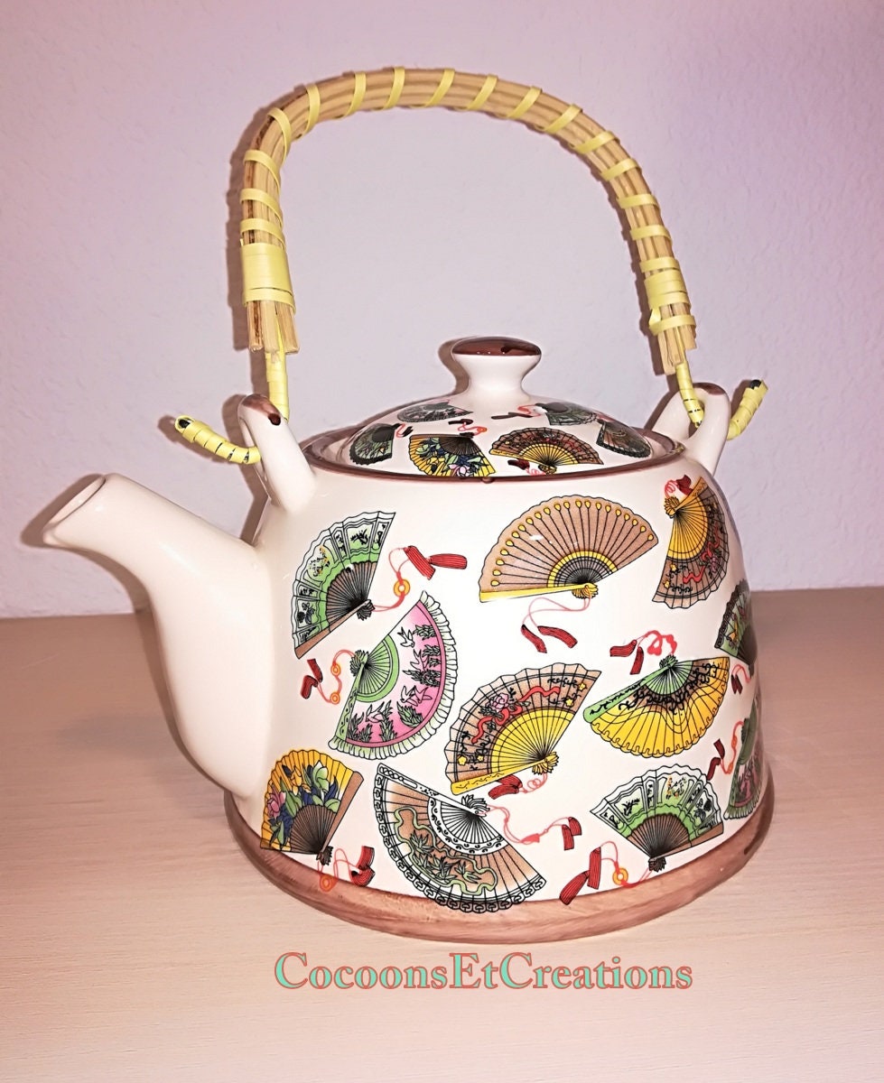 Théière Anse en Bois, Style Bambou