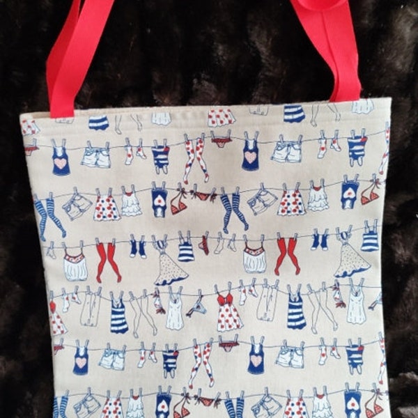 Sac/Cabas en tissu coton original bleu blanc rouge. Tot bag fantaisie  10238