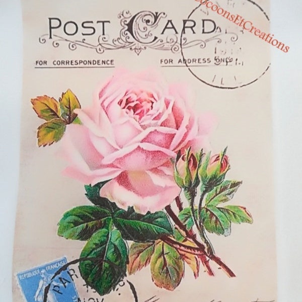 Applique transfert 0016. Rose Post Card