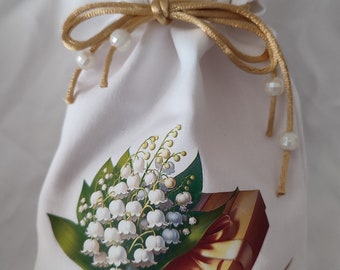 Pochette cadeau:... muguet du 1er Mai. Pochon cadeau, en tissu coton fantaisie I38