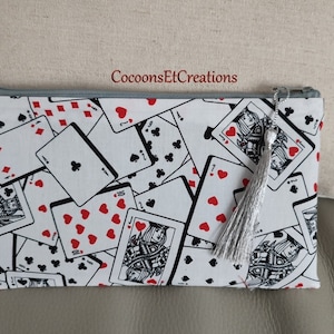 Pochette fermée par fermeture à glissière, en tissu coton fantaisie cartes à jouer C26