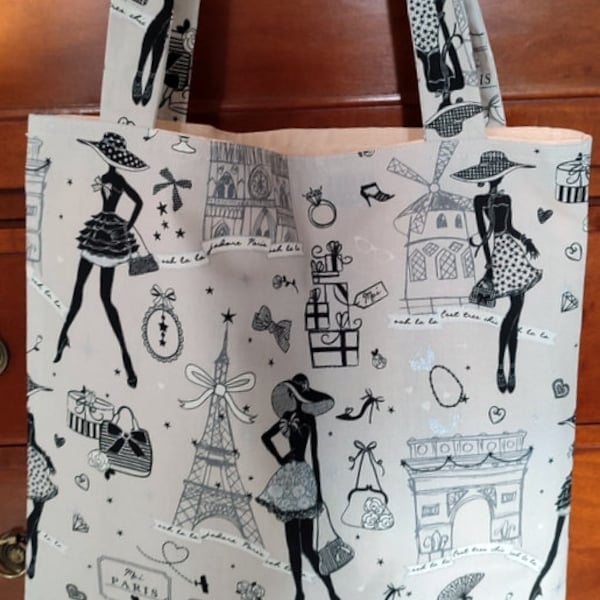 Sac/Cabas/Tote bag. Tissu coton fantaisie, Paris Tour Eiffel