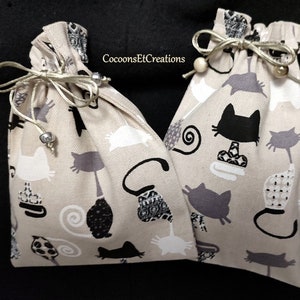 Lot de 2 pochettes fantaisies, ti Chats. Pour ranger un cadeau ou glisser la carte; écologique réutilisable.  00120