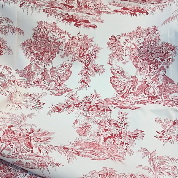 Coupe de tissu toile de Jouy ROUGE fond blanc