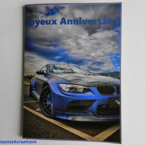 Carte de voeux05. Carte d' Anniversaire, AMOUREUX de  BMW. Fait main, artisanal