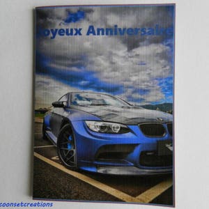 Carte de voeux05. Carte d' Anniversaire, AMOUREUX de BMW. Fait main, artisanal image 1