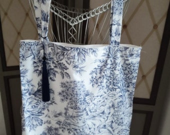 Grand sac/tote bag. Avec poches à la doublure; élégant en tissu toile de Jouy   A21