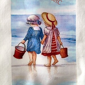 Appliqué/transfert sur tissu, enfants en bord de mer 017