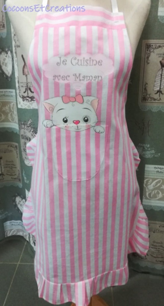 Tablier Enfant Humour Tite Tête de Chat Je Cuisine avec Maman