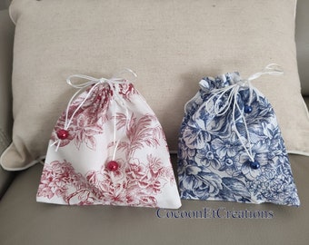 Pochette cadeau; pochette surprise.... en tissu coton toile de Jouy C17