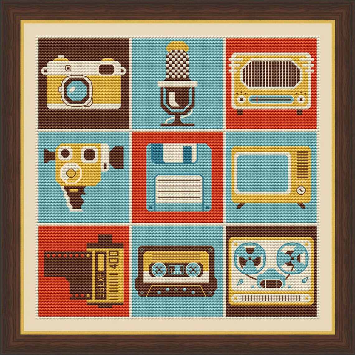 Retro Media Collage cross stitch pattern PDF Vintage cross Etsy