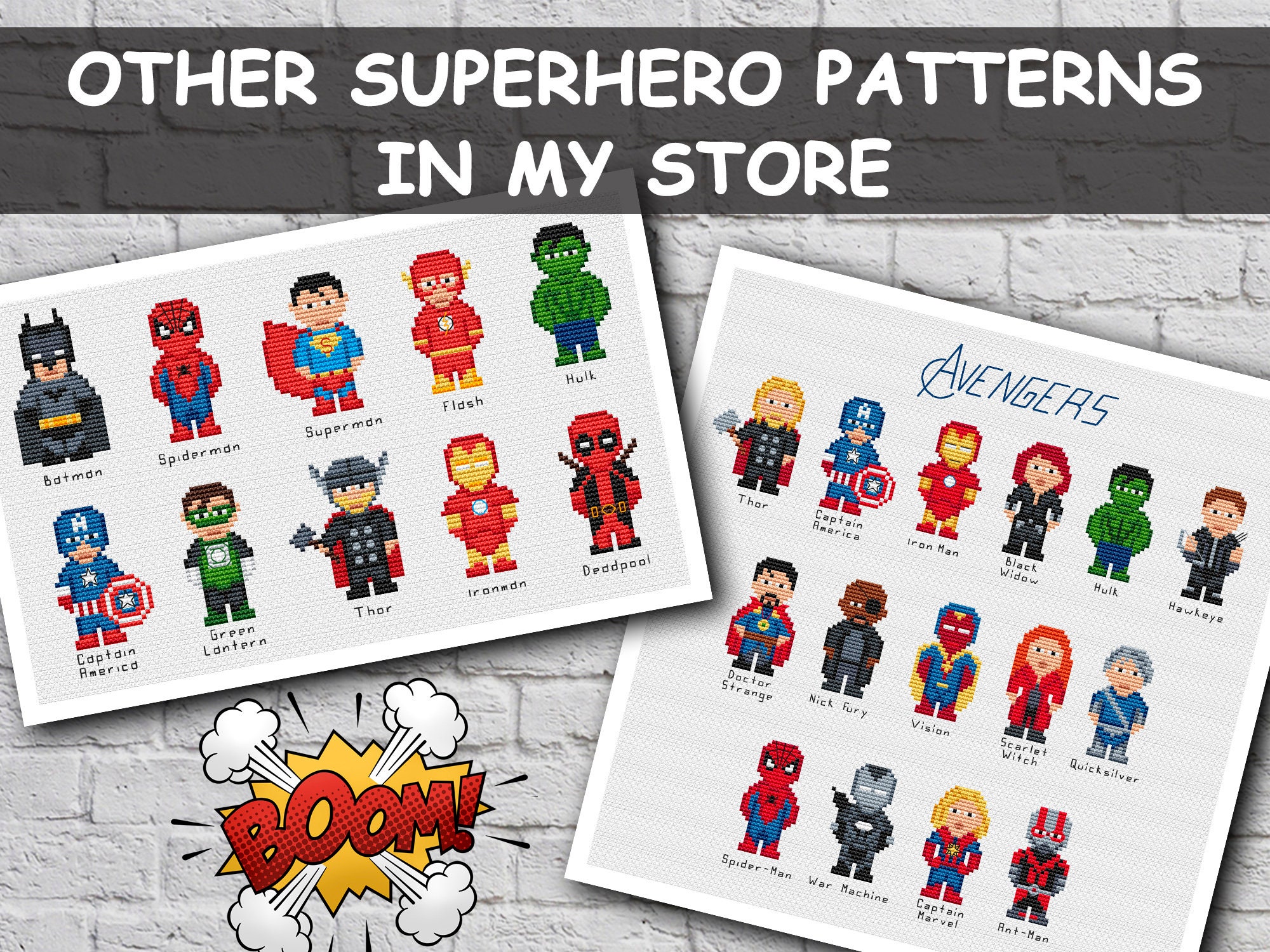 Marvel / DC Superheroes cross stitch pattern PDF Marvel Etsy