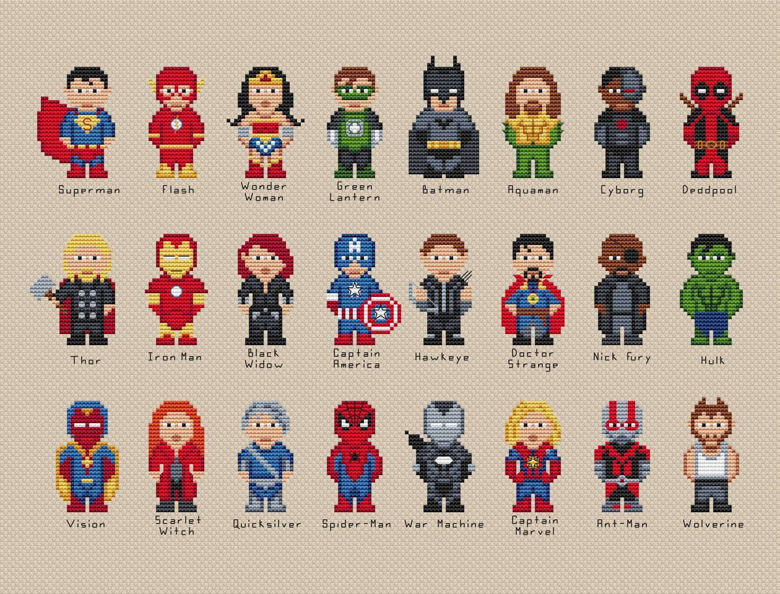Marvel / DC Superheroes cross stitch pattern PDF Marvel Etsy