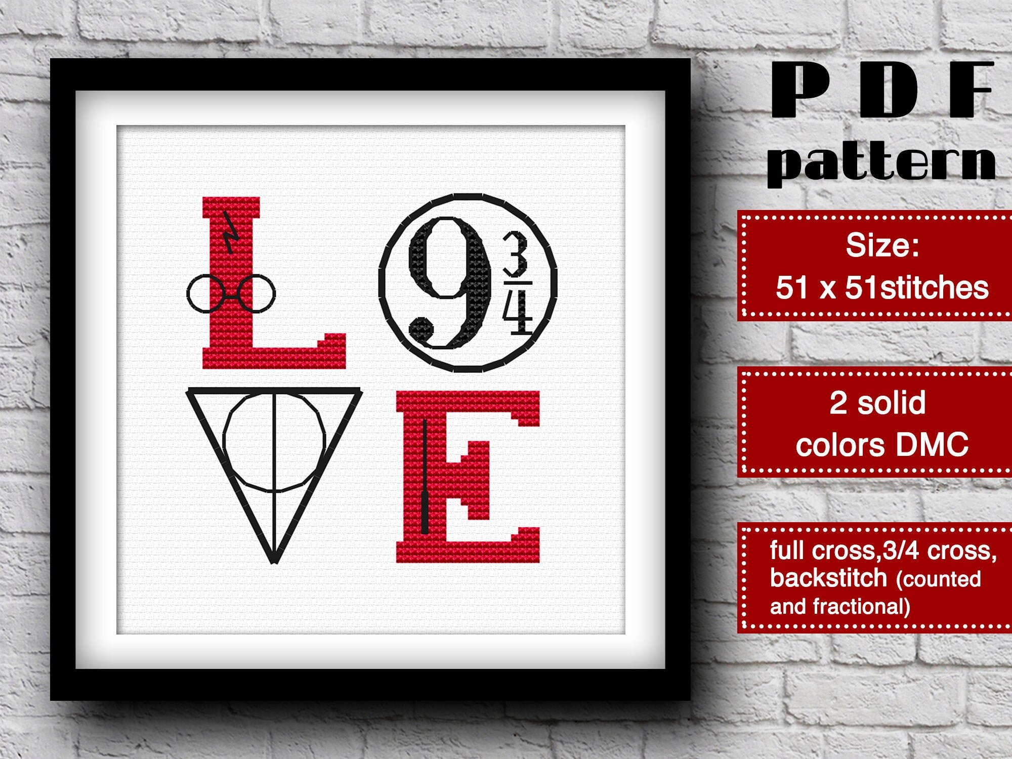 Love Harry Potter cross stitch pattern PDF Harry Potter | Etsy
