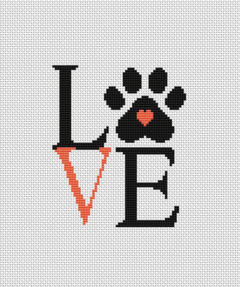 Love paw cross stitch pattern Easy cross stitch pattern Etsy