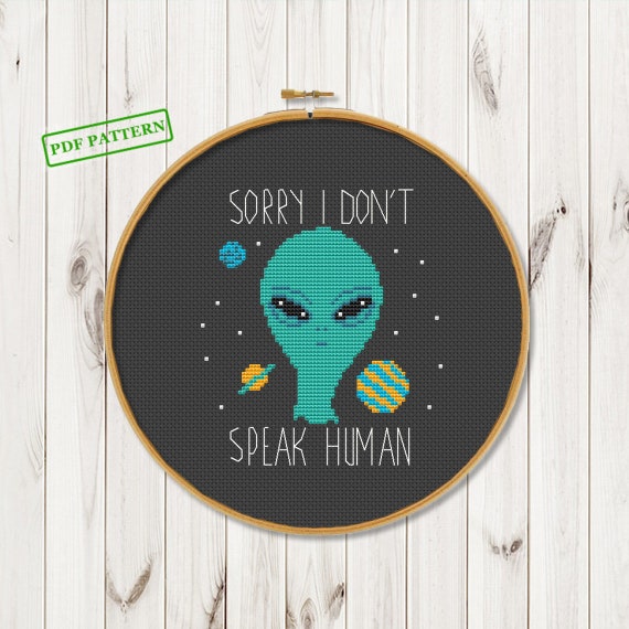 Alien Cross Stitch Modern Pattern Galaxy Funny Cute Ufo Etsy