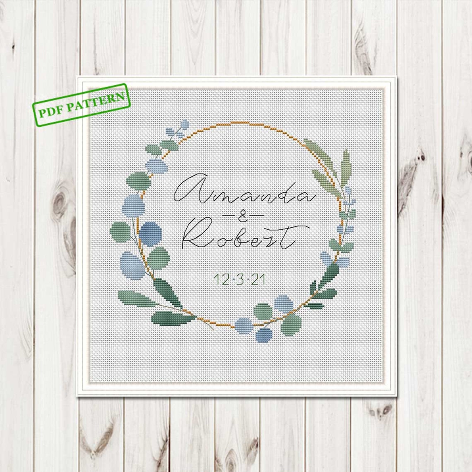 Personalized Wedding eucalyptus Cross Stitch Pattern for Etsy