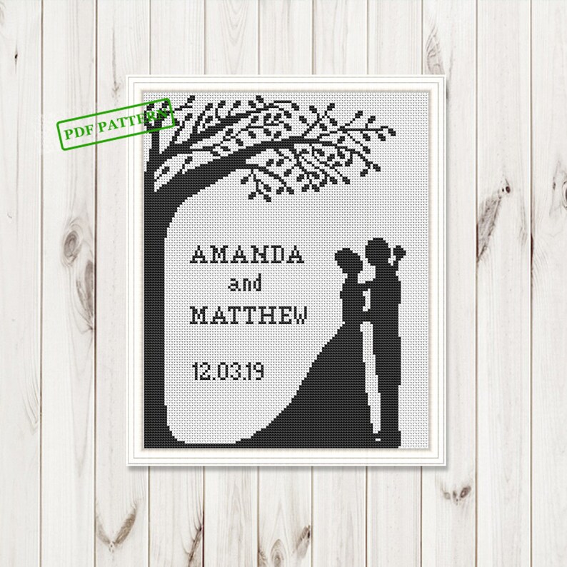 Cross Stitch Wedding Pattern for Couple silhouette Modern | Etsy
