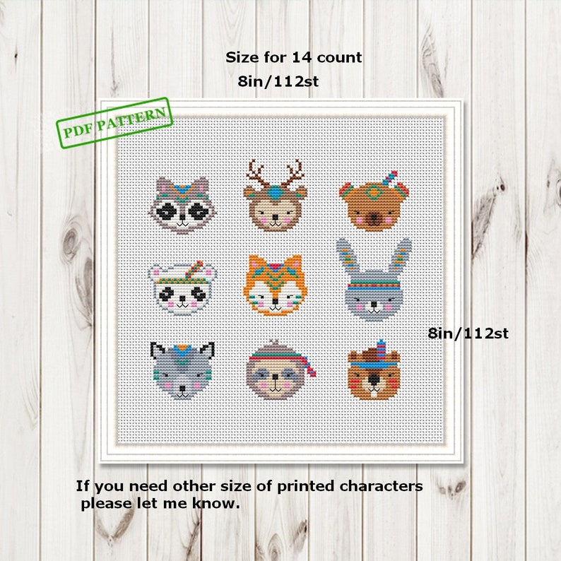 Animals Cross Stitch Cute pattern Boho FunnyBear Fox Deer Bear Sloth modern Xstitch Animals baby nursery PDF Pattern download