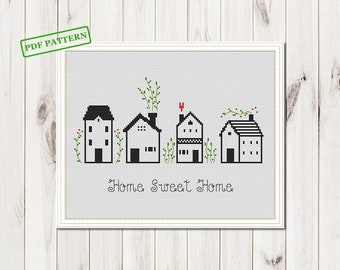 Home sweet Home Cross Stitch Modern Pattern  Flowers Plants Cross Stitch Easy Cross Stitch Pattern PDF Instant Download