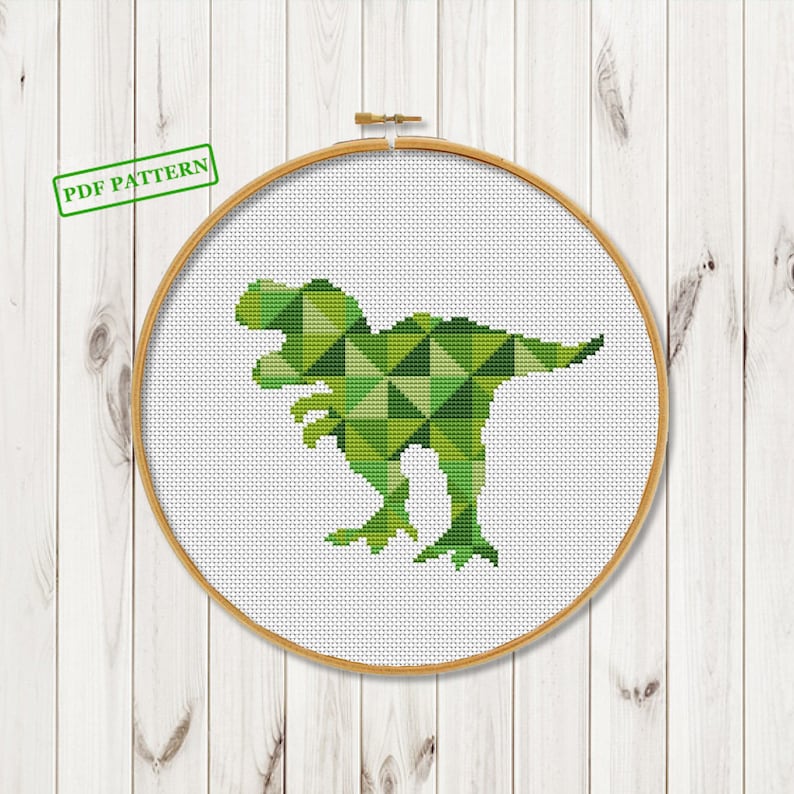 Geometric cross stitch trex pattern Dinosaur Easy Beginners cross stitch pdf pattern xstitch PDF chart Instant Download printable