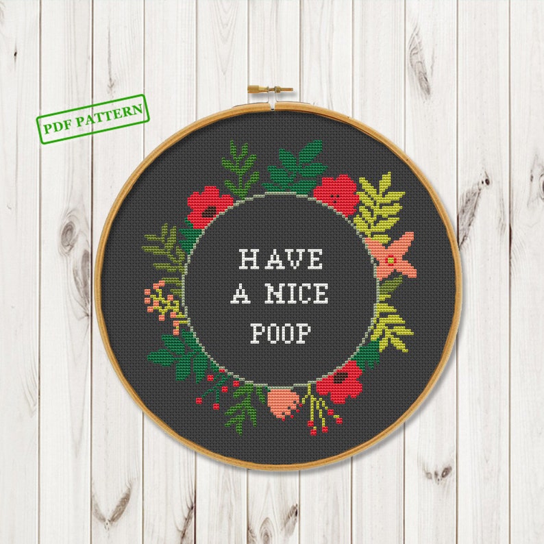 Funny Bathroom Cross Stitch Pattern Have a Nice Poop Modern Etsy