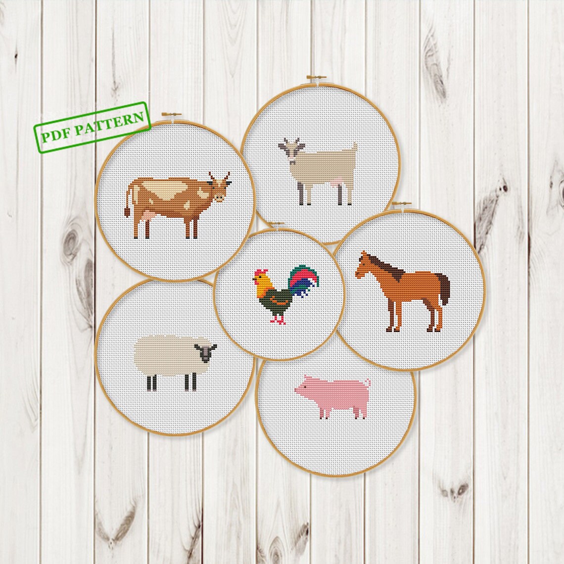 Farm Animals Cross Stitch Baby pattern animals Cow Horse Goat Etsy