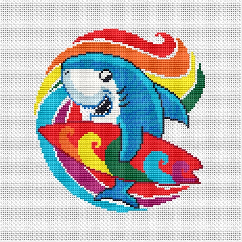 Shark Cross Stitch modern pattern Funny Sea Animals cross | Etsy
