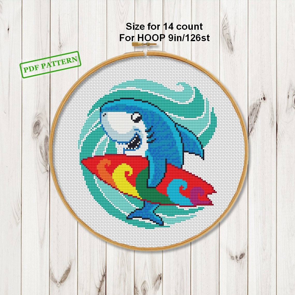 Shark Cross Stitch modern pattern Funny Sea Animals cross | Etsy