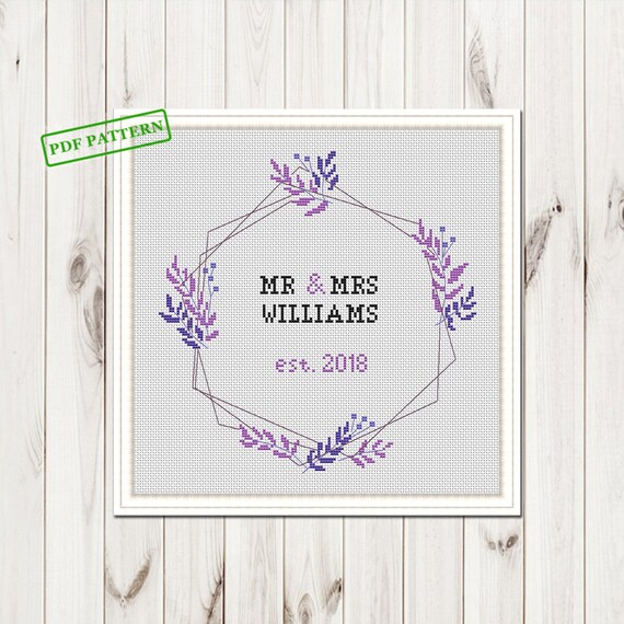 Custom Wedding Cross Stitch Pattern For Couple Mr Mrs Sign Etsy
