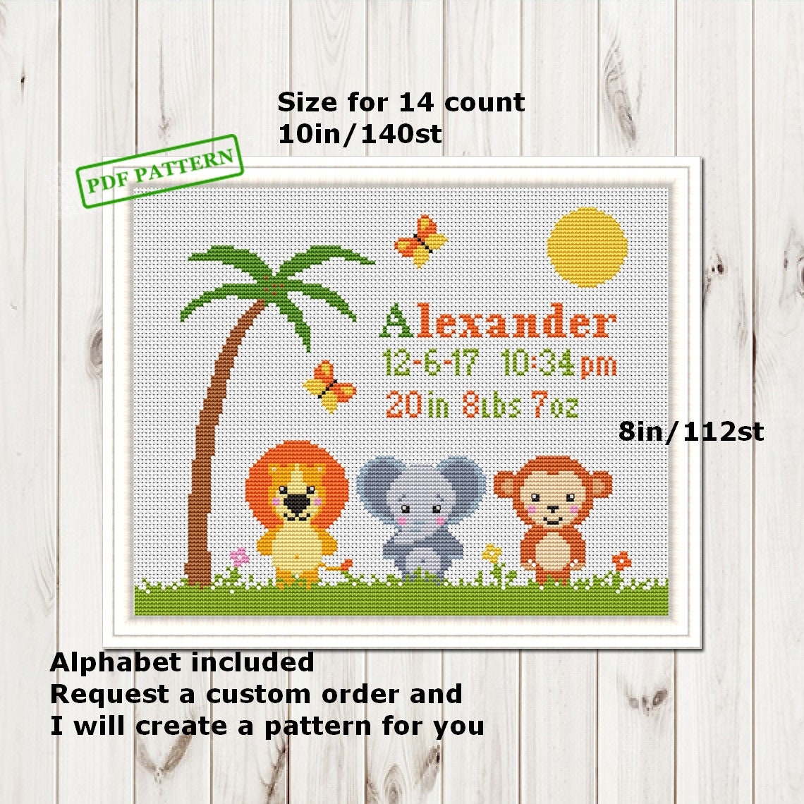 Baby Announcement Cross Stitch Jungle Animals Pattern Baby Etsy