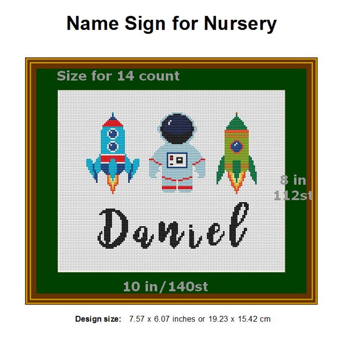 DIY Cross Stitch Name Sign for boy pattern Nursery Rockets Etsy