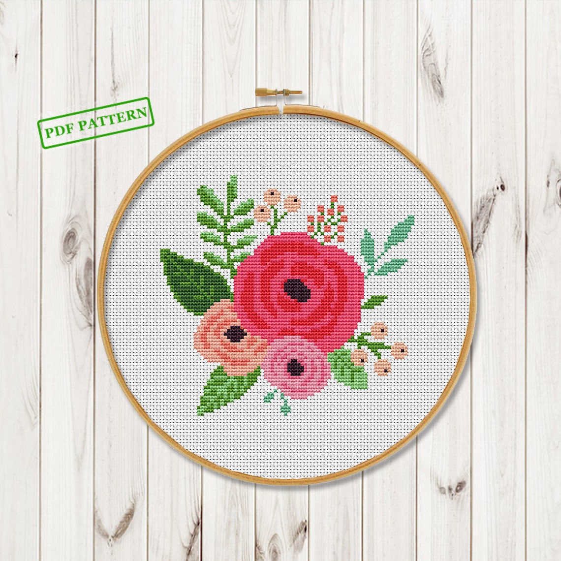 Cross Flower Pattern Modern Floral Nature Hoop Art