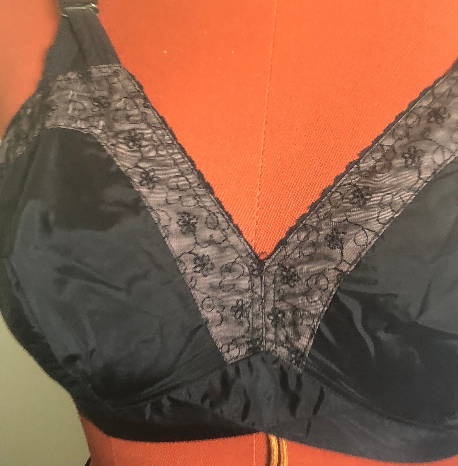 Vintage NOS Black Satin and Lace Trim Bullet Bra 1950s Vintage Etsy