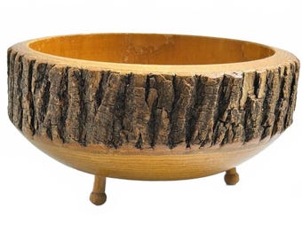 Rustic Wooden Nut Bowl  with Bark Edge and Three Small Feet