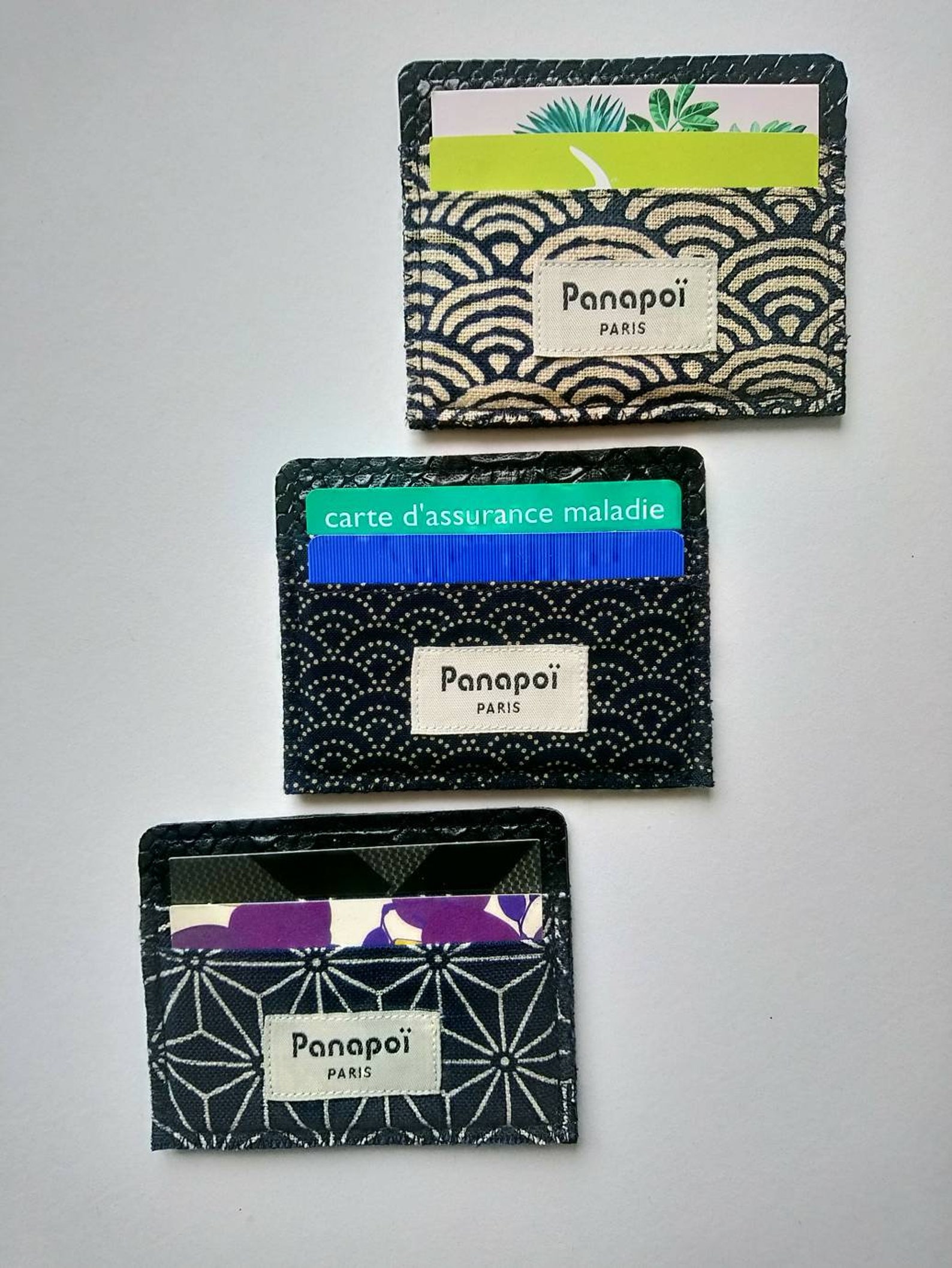 Japanese fabric card holder black/black faux leather pattern Etsy