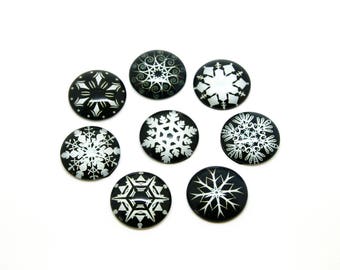 x5 cabochons en verre (20mm dia.) thème hiver