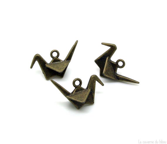 5 Paper origami bird crane charms bronze tone BC94