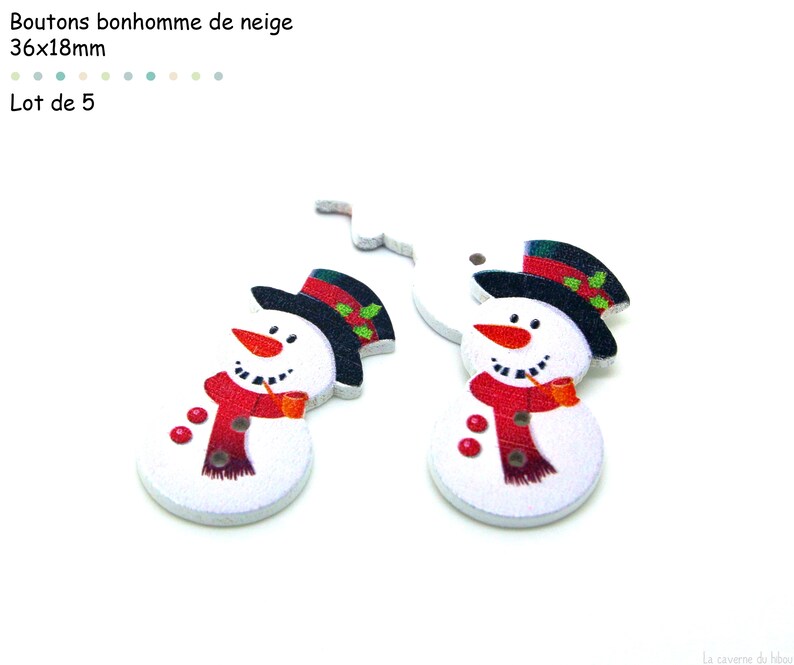 Boutons en bois Thème Noël Au choix Bonhomme de neige