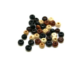 3 Grammes - soit 200 à 250 petites perles en bois (4mm) - Plusieurs couleurs disponibles